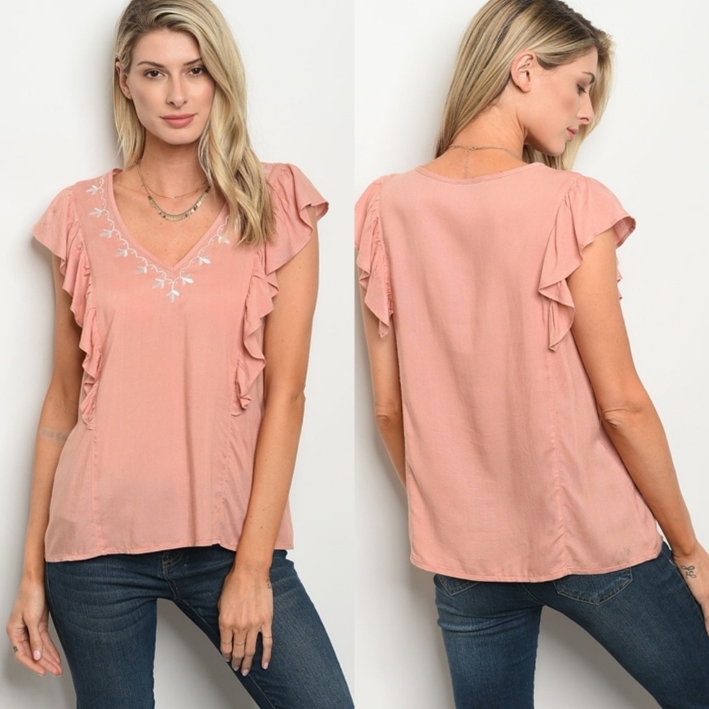Blush embroidered ruffle top - Picture 1 of 3